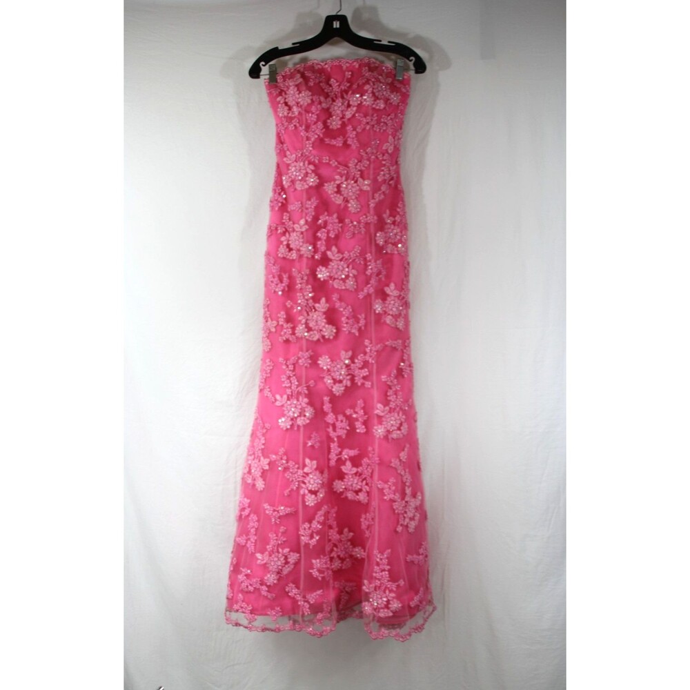 Vtg Cache Y2K Pink Sequin Floral Strapless Gown Dress 4 Formal Prom Fairycore